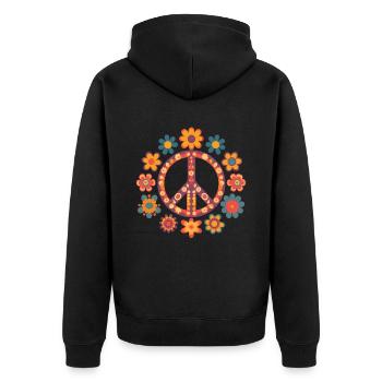 Peace and Love logo with vintage colors - Unisex Premium Organic Zip Hoodie - black - Back - Nico (187cm)