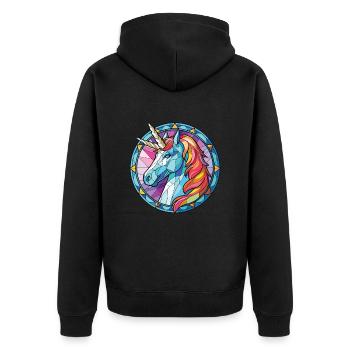 Einhorn-Bunte Aquarell-Tierillustration - Unisex Premium Bio Zip Hoodie - Schwarz - Hinten - Nico (187cm)