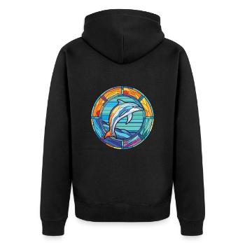 Dolphin Colorful Watercolor Animal Illustration - Unisex Premium Organic Zip Hoodie - black - Back - Nico (187cm)