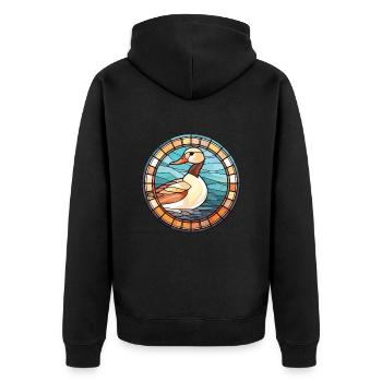 Ente Buntes Aquarell Tier Haustier Illustration - Unisex Premium Bio Zip Hoodie - Schwarz - Hinten - Nico (187cm)