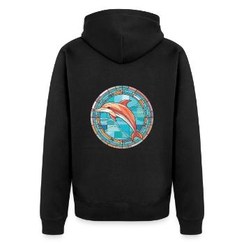 Dolphin Colorful Watercolor Animal Illustration - Unisex Premium Organic Zip Hoodie - black - Back - Nico (187cm)
