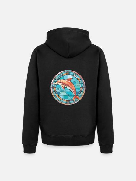 Delphin Bunte Aquarell-Tierillustration - Unisex Premium Bio Zip Hoodie - Schwarz