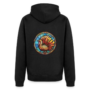 Gobbler Bunte Aquarell-Tierillustration - Unisex Premium Bio Zip Hoodie - Schwarz - Hinten - Nico (187cm)