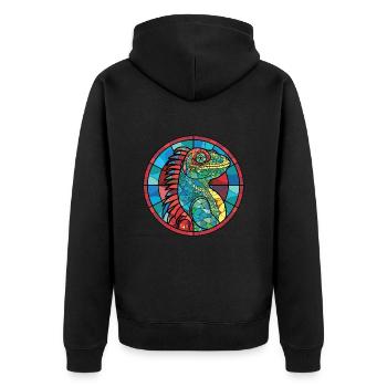 Iguana Colorful Watercolor Animal Pet Illustration - Unisex Premium Organic Zip Hoodie - black - Back - Nico (187cm)