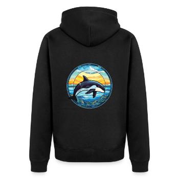 Orca Colorful Watercolor Animal Pet Illustration - Unisex Premium Organic Zip Hoodie - black - Back - Nico (187cm)