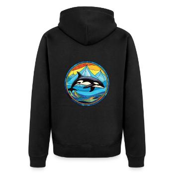 Orca Colorful Watercolor Animal Pet Illustration - Unisex Premium Organic Zip Hoodie - black - Back - Nico (187cm)