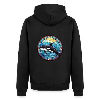 Orca Colorful Watercolor Animal Pet Illustration - Unisex Premium Organic Zip Hoodie - black - Back - Nico (187cm)