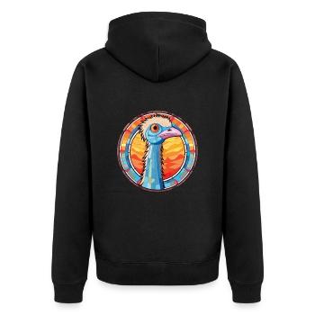 Straußenbunte Aquarelltierillustration - Unisex Premium Bio Zip Hoodie - Schwarz - Hinten - Nico (187cm)