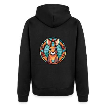 Kaninchen Buntes Aquarell Tier Haustier Illustration - Unisex Premium Bio Zip Hoodie - Schwarz - Hinten - Nico (187cm)
