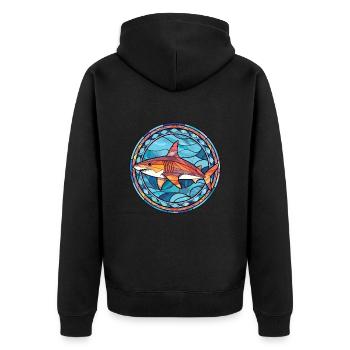 Hai Buntes Aquarell Tier Haustier Illustration - Unisex Premium Bio Zip Hoodie - Schwarz - Hinten - Nico (187cm)