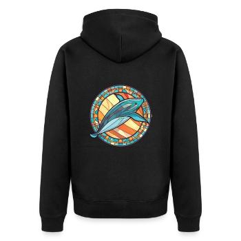 Wal Buntes Aquarell Tier Haustier Illustration - Unisex Premium Bio Zip Hoodie - Schwarz - Hinten - Nico (187cm)