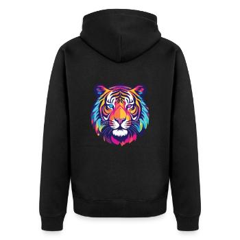 Tiger Buntes Aquarell Tier Haustier Illustration - Unisex Premium Bio Zip Hoodie - Schwarz - Hinten - Nico (187cm)