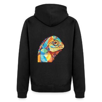 Chamäleon Bunte Aquarell-Tierillustration - Unisex Premium Bio Zip Hoodie - Schwarz - Hinten - Nico (187cm)