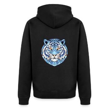 Blauer aquatischer Tiger Buntes Aquarell Tier Haustier - Unisex Premium Bio Zip Hoodie - Schwarz - Hinten - Nico (187cm)