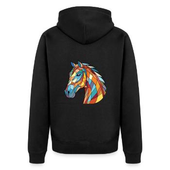 Pferd Buntes Aquarell Tier Haustier Illustration - Unisex Premium Bio Zip Hoodie - Schwarz - Hinten - Nico (187cm)