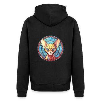 Sphynx Katze Buntes Aquarell Tier Illustration - Unisex Premium Bio Zip Hoodie - Schwarz - Hinten - Nico (187cm)