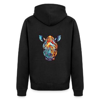 Nashorn Buntes Aquarell Tier Haustier Illustration - Unisex Premium Bio Zip Hoodie - Schwarz - Hinten - Nico (187cm)