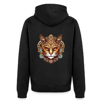 Steampunk Cat Cat Head - Unisex Premium Organic Zip Hoodie - black - Back - Nico (187cm)