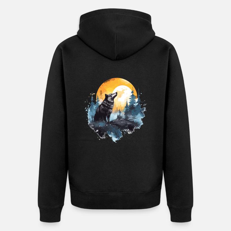 loup aquarelle - Veste à capuche bio Premium Unisexe - noir