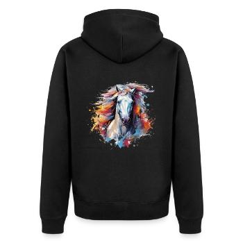 Pferd - Unisex Premium Bio Zip Hoodie - Schwarz - Hinten - Nico (187cm)