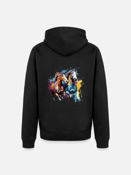Cheval, chevaux - Veste à capuche bio Premium Unisexe - noir