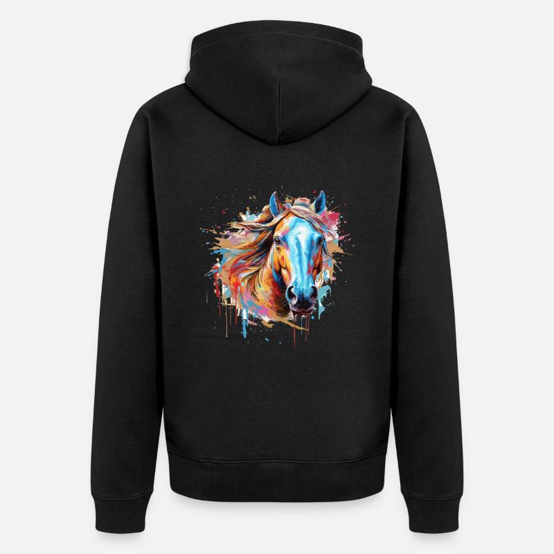 Pferd, Pferd - Unisex Premium Bio Zip Hoodie - Schwarz