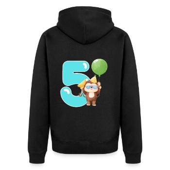 5. Geburtstag. 5 Jahre Geburtstagsgeschenk - Unisex Premium Bio Zip Hoodie - Schwarz - Hinten - Nico (187cm)