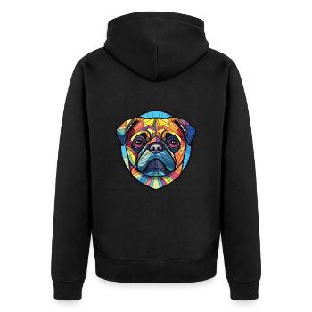 Mops Hund Bunte Aquarell Tier Illustration - Unisex Premium Bio Zip Hoodie - Schwarz - Hinten - Nico (187cm)