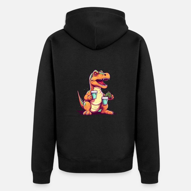 Dino Café Matin Dinosaure Moufle - Veste à capuche bio Premium Unisexe - noir