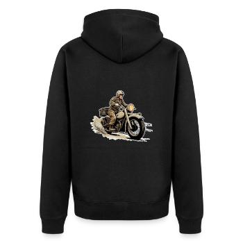 Vintage Motorcycle Motorcyclist - Unisex Premium Organic Zip Hoodie - black - Back - Nico (187cm)