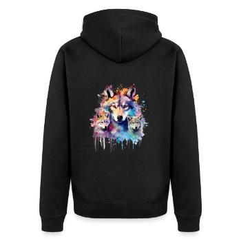 famille de loups, loup gris, louveteau - Veste à capuche bio Premium Unisexe - noir - Dos - Nico (187cm)