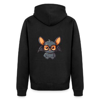 Fledermaus trägt Brille Cartoon Kawaii Illustration - Unisex Premium Bio Zip Hoodie - Schwarz - Hinten - Nico (187cm)