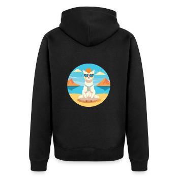 Alpaka-Karikatur-Yoga-Strand-Sommer-Illustration - Unisex Premium Bio Zip Hoodie - Schwarz - Hinten - Nico (187cm)