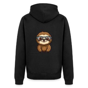 Faultier mit Brille Karikatur Kawaii Illustration - Unisex Premium Bio Zip Hoodie - Schwarz - Hinten - Nico (187cm)