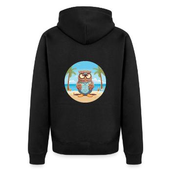 Eulenkarikatur Yoga Strand Sommer Illustration - Unisex Premium Bio Zip Hoodie - Schwarz - Hinten - Nico (187cm)