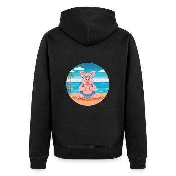 Cochon Cartoon Yoga Beach Illustration d’été - Veste à capuche bio Premium Unisexe - noir - Dos - Nico (187cm)