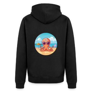 Oktopus-Karikatur-Yoga-Strand-Sommer-Illustration - Unisex Premium Bio Zip Hoodie - Schwarz - Hinten - Nico (187cm)