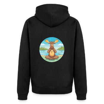 Elchkarikatur Yoga Strand Sommer Illustration - Unisex Premium Bio Zip Hoodie - Schwarz - Hinten - Nico (187cm)