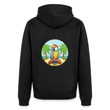 Papageien-Karikatur-Yoga-Strand-Sommer-Illustration - Unisex Premium Bio Zip Hoodie - Schwarz - Hinten - Nico (187cm)