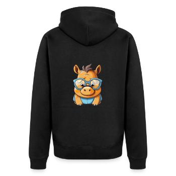 Nashorn trägt Brille Karikatur Kawaii Illustration - Unisex Premium Bio Zip Hoodie - Schwarz - Hinten - Nico (187cm)