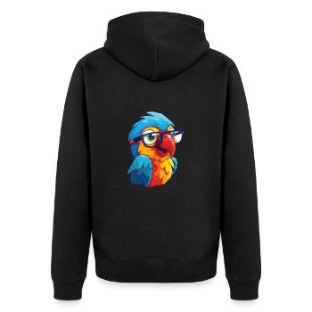 Papagei mit Brille Cartoon Kawaii Illustration - Unisex Premium Bio Zip Hoodie - Schwarz - Hinten - Nico (187cm)