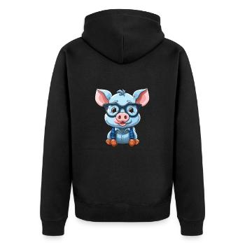 Cochon portant des lunettes Dessin animé Kawaii Illustration - Veste à capuche bio Premium Unisexe - noir - Dos - Nico (187cm)
