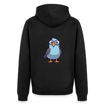 Taube mit Brille Karikatur Kawaii Illustration - Unisex Premium Bio Zip Hoodie - Schwarz - Hinten - Nico (187cm)