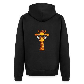 Giraffe mit Brille Cartoon Kawaii Illustration - Unisex Premium Bio Zip Hoodie - Schwarz - Hinten - Nico (187cm)