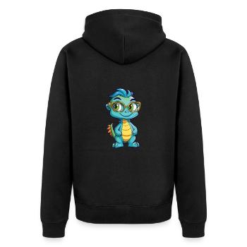 Drache mit Brille Karikatur Kawaii Illustration - Unisex Premium Bio Zip Hoodie - Schwarz - Hinten - Nico (187cm)