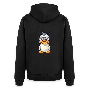 Ente trägt Brille Cartoon Kawaii Illustration - Unisex Premium Bio Zip Hoodie - Schwarz - Hinten - Nico (187cm)