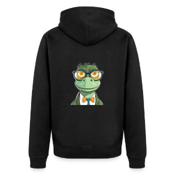 Crocodile With Glasses Cartoon Kawaii Illustration - Unisex Premium Organic Zip Hoodie - black - Back - Nico (187cm)