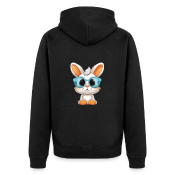 Hase mit Brille Cartoon Kawaii Illustration - Unisex Premium Bio Zip Hoodie - Schwarz - Hinten - Nico (187cm)
