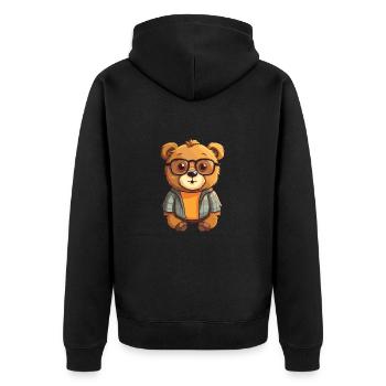 Bear Wearing Glasses Cartoon Kawaii Illustration - Unisex Premium Organic Zip Hoodie - black - Back - Nico (187cm)