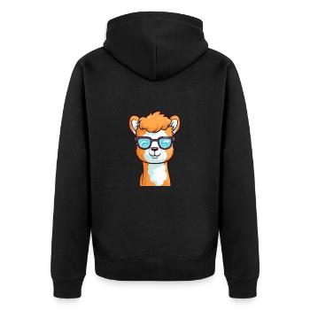 Alpaca Wearing Glasses Cartoon Kawaii Illustration - Unisex Premium Organic Zip Hoodie - black - Back - Nico (187cm)